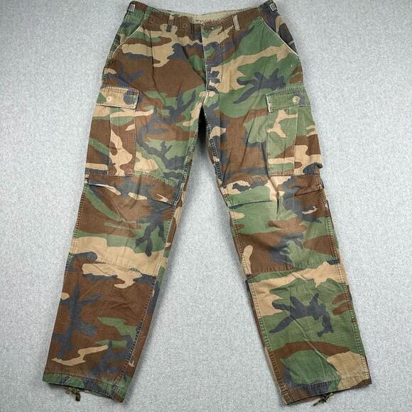 US Military Pants Mens Medium Long Brown Green Woodland Camo BDU Army - Picture 1 of 10